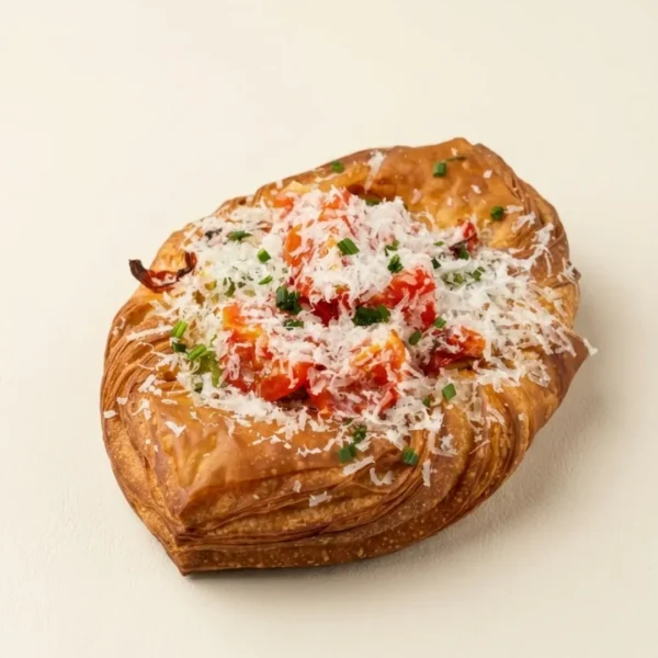 Danish queso, tomate y pesto