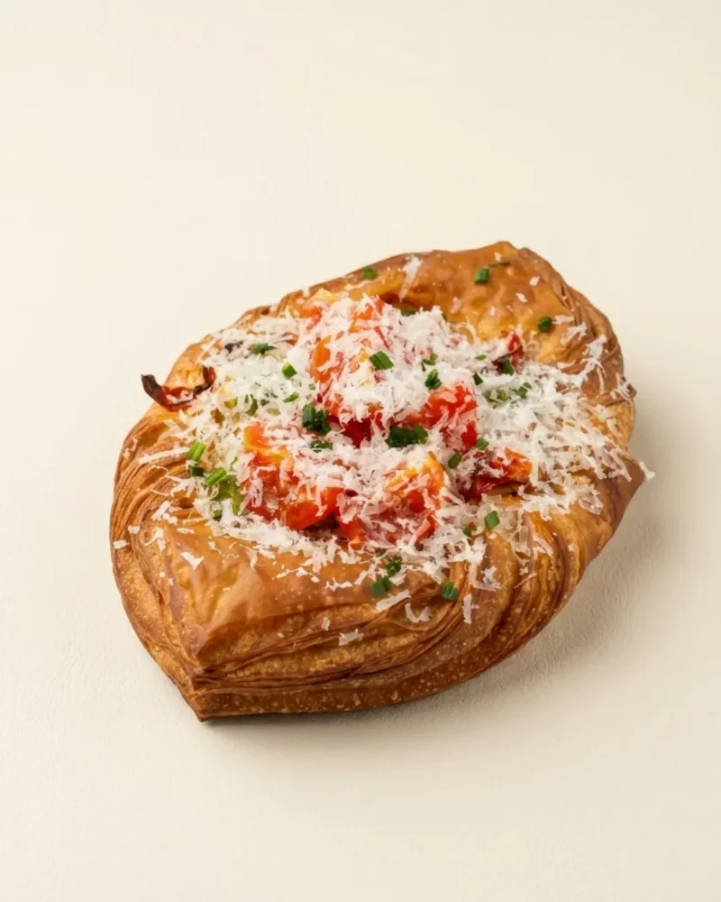 Danish queso, tomate y pesto
